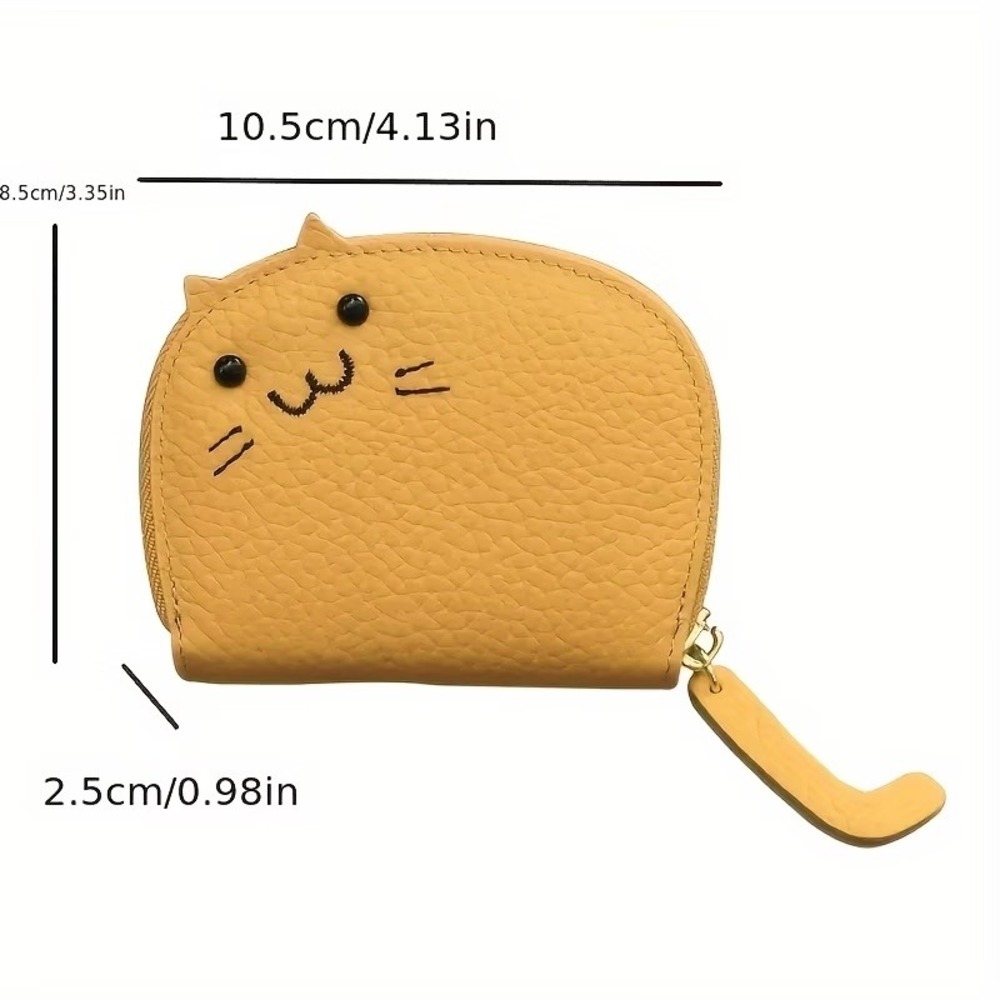 Cat Accordion Card Holder Pebbled Vegan Leather Zip Around Wallet Grey Novelty - Picture 4 of 4